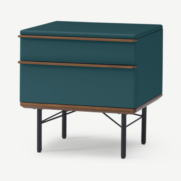 Vincent Bedside Table, Petrol Blue & Walnut Stain