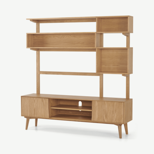 Wingrove Wide Media Shelving Unit, French Oak