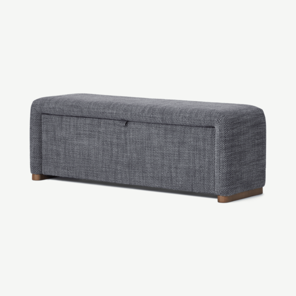 Palmi Ottoman Storage Bench, Slate Loop Textured Boucle & Walnut Plinth