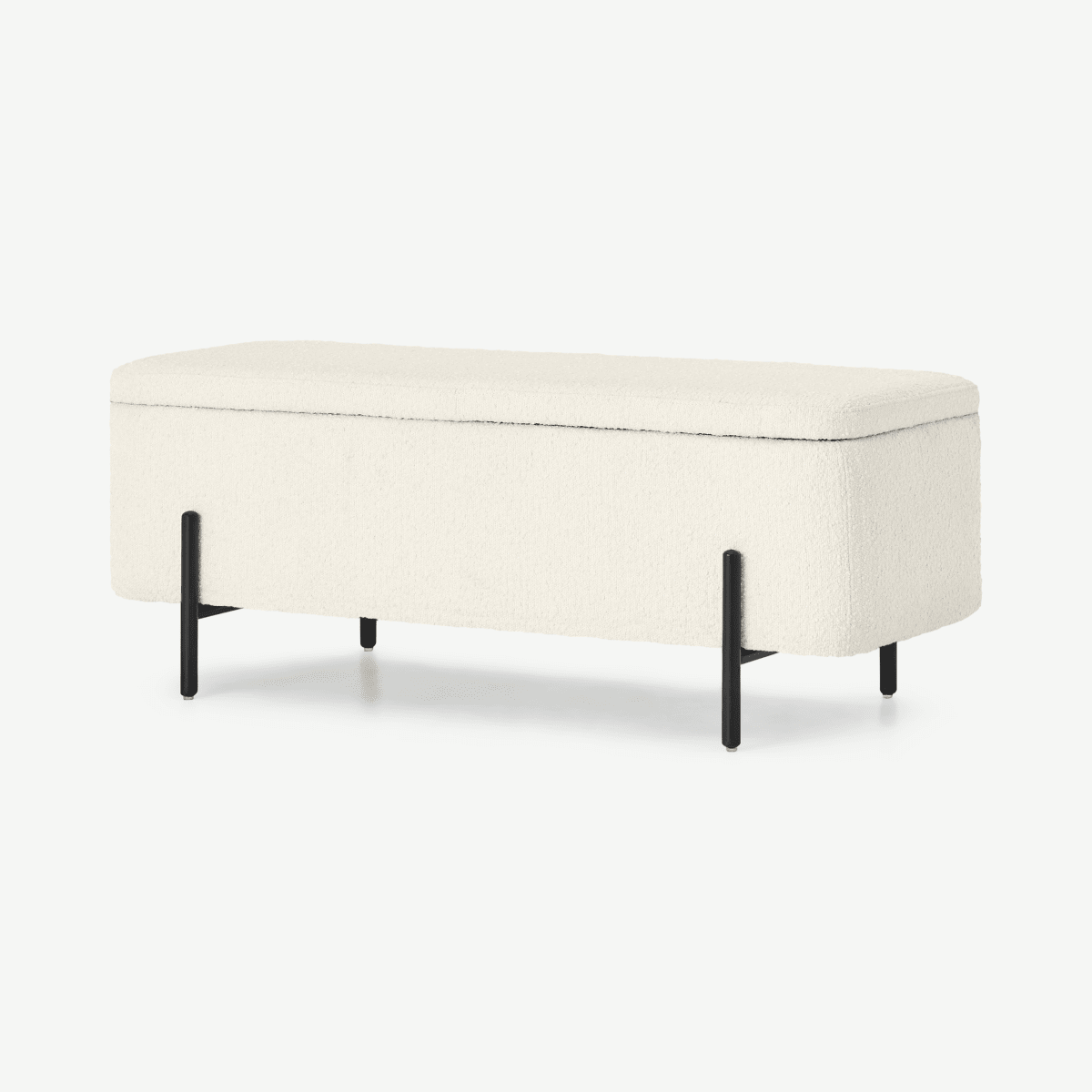 Asare Upholstered Ottoman Storage Bench 110 Cm White Boucle With Black Legs 