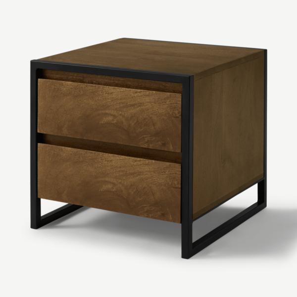 Rena 2 Drawer Bedside table, Mango Wood & Black