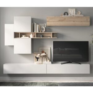 Forli High Gloss Entertainment Unit In White And Cadiz Oak